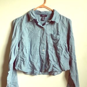 Blue Button-Up Crop-top